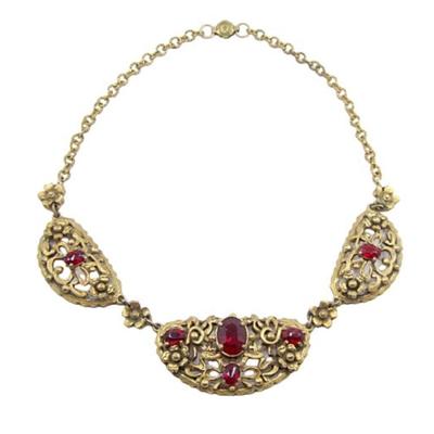 LOT 30:  Bohemian Red Stone Gilt Necklace