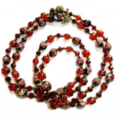 LOT 34: Fancy Glass Double Strand Bead Necklace