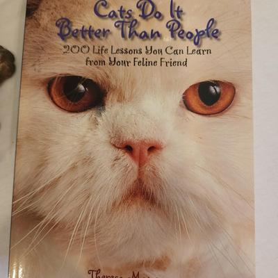Cat Lover's Gift Lot: Cats in the Sun Coffee Table Book, Cat shaped clear bottle, Loving cats figurine, Cats do it better paperback