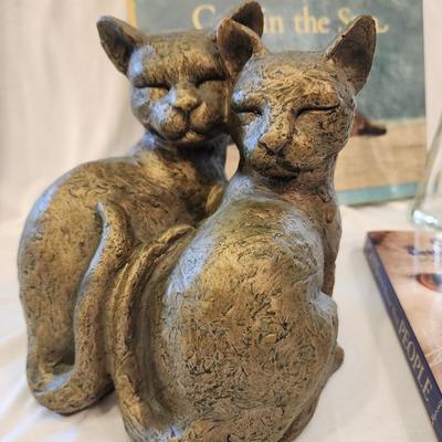 Cat Lover's Gift Lot: Cats in the Sun Coffee Table Book, Cat shaped clear bottle, Loving cats figurine, Cats do it better paperback