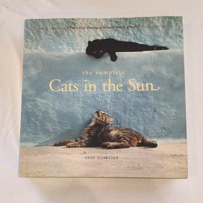 Cat Lover's Gift Lot: Cats in the Sun Coffee Table Book, Cat shaped clear bottle, Loving cats figurine, Cats do it better paperback