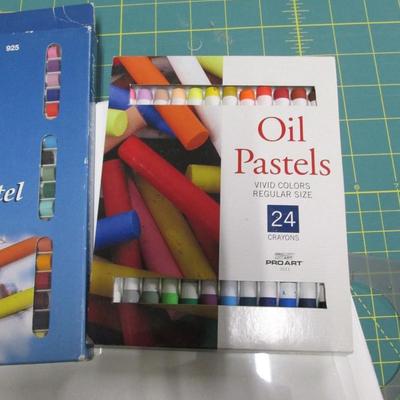 Pastels, Watercolor Crayons, Set of Pencils, and Small Canvases