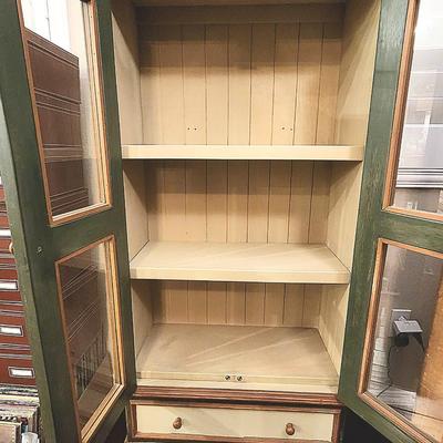 Petite Cabinet Bookcase with glass doors and  faux drawer front 56" tall x 26.5" wide x 12" deep