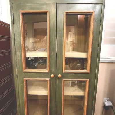 Petite Cabinet Bookcase with glass doors and  faux drawer front 56" tall x 26.5" wide x 12" deep