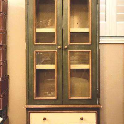 Petite Cabinet Bookcase with glass doors and  faux drawer front 56" tall x 26.5" wide x 12" deep