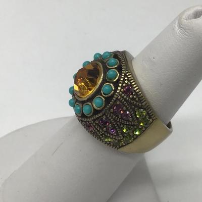 LaVintage Ring Turquoise Citrine Amethyst Peridot Crystals Antique Goldtone