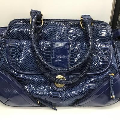 Joan Rivers Classics Blue Faux Snake Skin Handle Bag.
