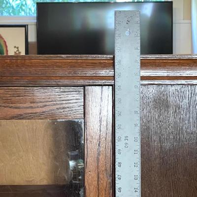 Lot 131 Antique Oak Bookcase Middle Glass Door 2 Side Doors