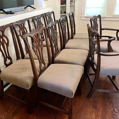 Lot 132 Set 10 Reproduction Chippendale Style Chairs 2 w/Arms
