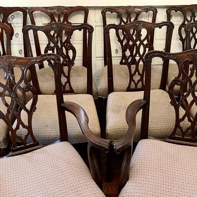 Lot 132 Set 10 Reproduction Chippendale Style Chairs 2 w/Arms