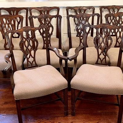 Lot 132 Set 10 Reproduction Chippendale Style Chairs 2 w/Arms