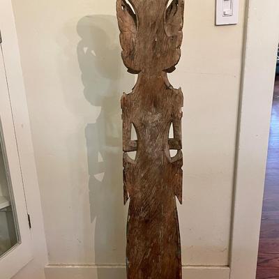 Lot 136 Indonesian Carved & Painted Wood Standing Diety 53" tall