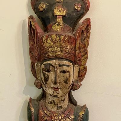 Lot 136 Indonesian Carved & Painted Wood Standing Diety 53" tall