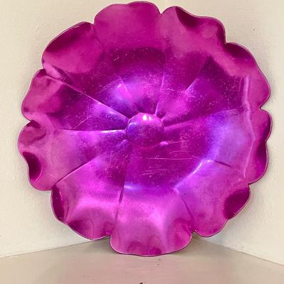 Lot 140 Painted Tile 8" Square + Pink Aluminum Bowl 10"