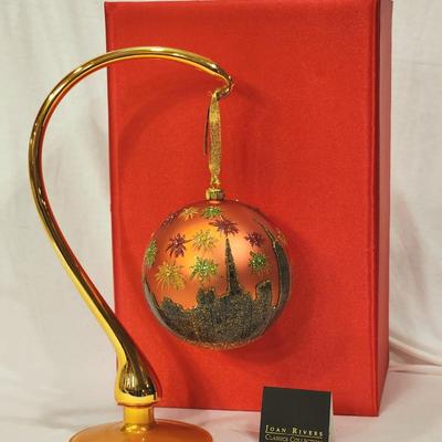 Joan Rivers QVC 2009 Christmas Ornament New York City Skyline Fireworks Includes Satin Box & Mercury Glass Stand