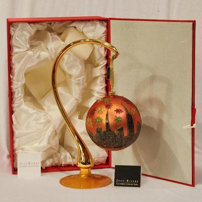 Joan Rivers QVC 2009 Christmas Ornament New York City Skyline Fireworks Includes Satin Box & Mercury Glass Stand