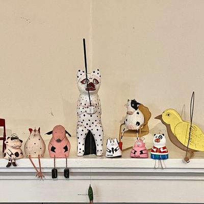 Lot 141 Animal Group Clay Wood Resin Cat Fishing Bird on Perch 10pcs