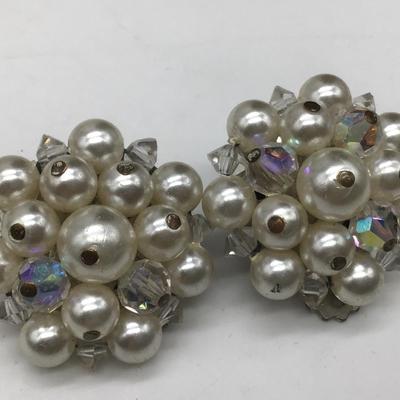Vintage faux pearl and Crystal Earrings