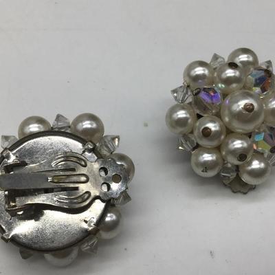 Vintage faux pearl and Crystal Earrings