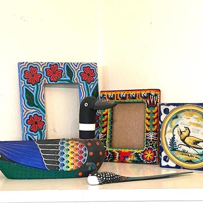 Lot 142 Painted Wood & Beaded Frames Tile Decoy