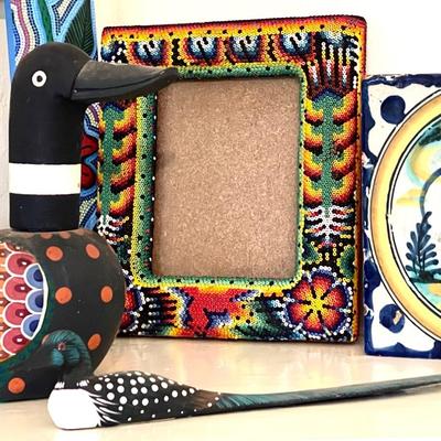 Lot 142 Painted Wood & Beaded Frames Tile Decoy