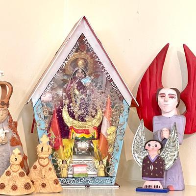Lot 144 Religious Icon Group Colorful Figures Angels Madonna Virgin Shrine