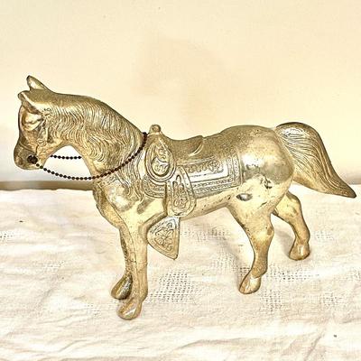 Lot 152 Vintage Gold Finish Metal Horse 11"