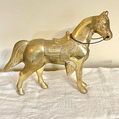 Lot 152 Vintage Gold Finish Metal Horse 11"