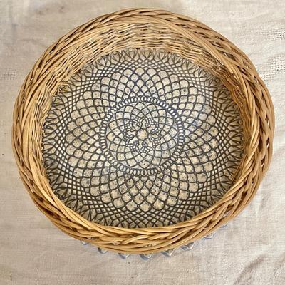 Lot 155 Fabric Mache Madonna and Child + Woven Basket with Ceramic Bottom