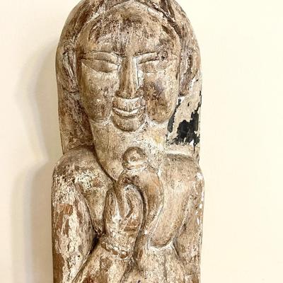 Lot 156 Carved Wood Post Egyptian Figure 31" tall Distressed Look