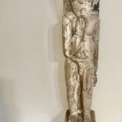 Lot 156 Carved Wood Post Egyptian Figure 31" tall Distressed Look