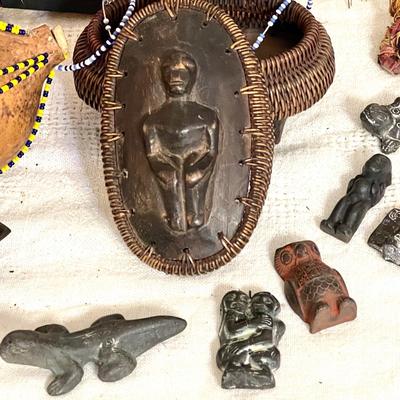 Lot 158 Voodoo Group Dolls Clay Fetish Charms Covered Box Gourd Souvenirs