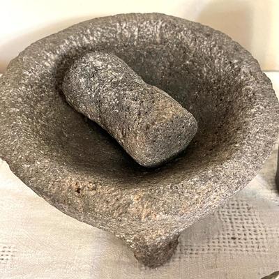 Lot 159 Carved Figure 2 Sides + Vintage Molcajete + Metal Fish