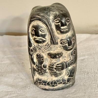 Lot 159 Carved Figure 2 Sides + Vintage Molcajete + Metal Fish