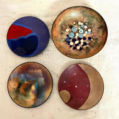 Lot 160 Modern Enamel on Copper 4  Dishes Bowls 5"