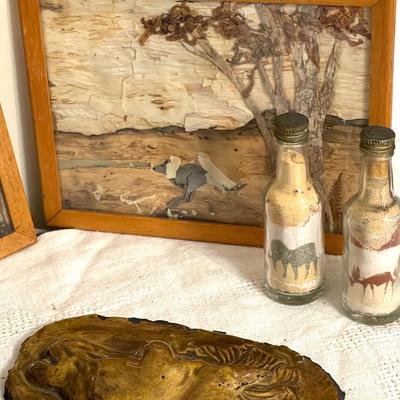 Lot 163 Austrian Bark Pictures Sand Art Horse Plaque Pottery Bowl