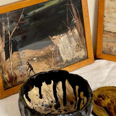 Lot 163 Austrian Bark Pictures Sand Art Horse Plaque Pottery Bowl