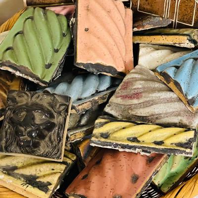 Lot 165 Salvaged Architectural Tiles Lions Fish Borders