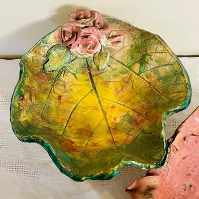 Lot 167 Handmade Pottery Bowls Interwoven Strips & Floral