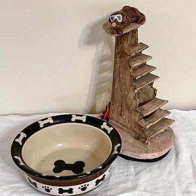 Lot 171 Studio Sculpture "Dog Not Descending Stair Case" Signed + Dog Bowl