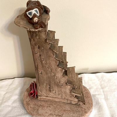 Lot 171 Studio Sculpture "Dog Not Descending Stair Case" Signed + Dog Bowl
