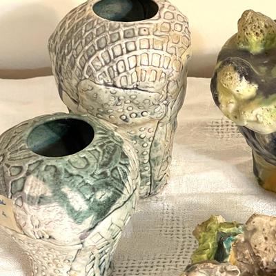 Lot 172 Studio Art Hand Made & Glazed 2 Vase & Figures