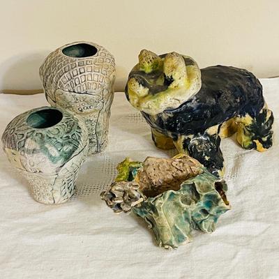 Lot 172 Studio Art Hand Made & Glazed 2 Vase & Figures