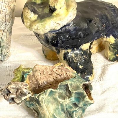 Lot 172 Studio Art Hand Made & Glazed 2 Vase & Figures