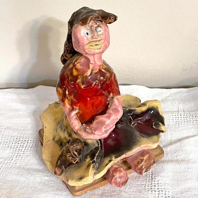 Lot 173 Hand Made 3 Sculptures of Women Clay Painted & Glazed