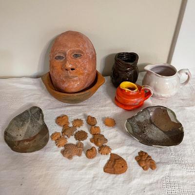 Lot 174 Group Outsider Art Primitive Folk Art Mask Bowls Pitchers Fetishes