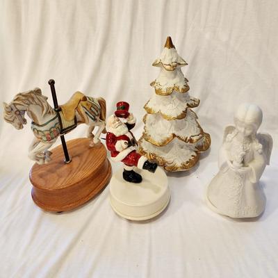 Lot of Festive Christmas Musical Decorations - Angel, Santa, Christmas Tree, Carousel Horse