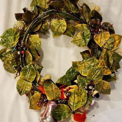 Vintage 1950s - 1960s Christmas Wreath - Angels, Bells, Mercury Glass Ornament Trim