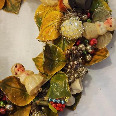 Vintage 1950s - 1960s Christmas Wreath - Angels, Bells, Mercury Glass Ornament Trim