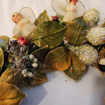 Vintage 1950s - 1960s Christmas Wreath - Angels, Bells, Mercury Glass Ornament Trim